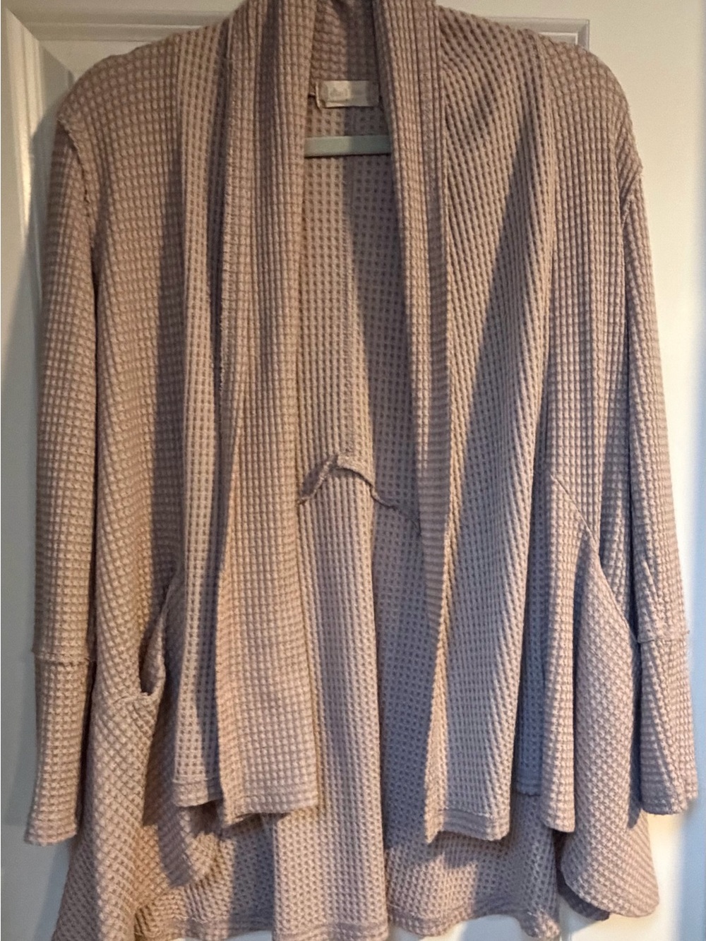 Altar'd State Waffle-Knit Open-Front Cardigan Jacket - Taupe Mauve